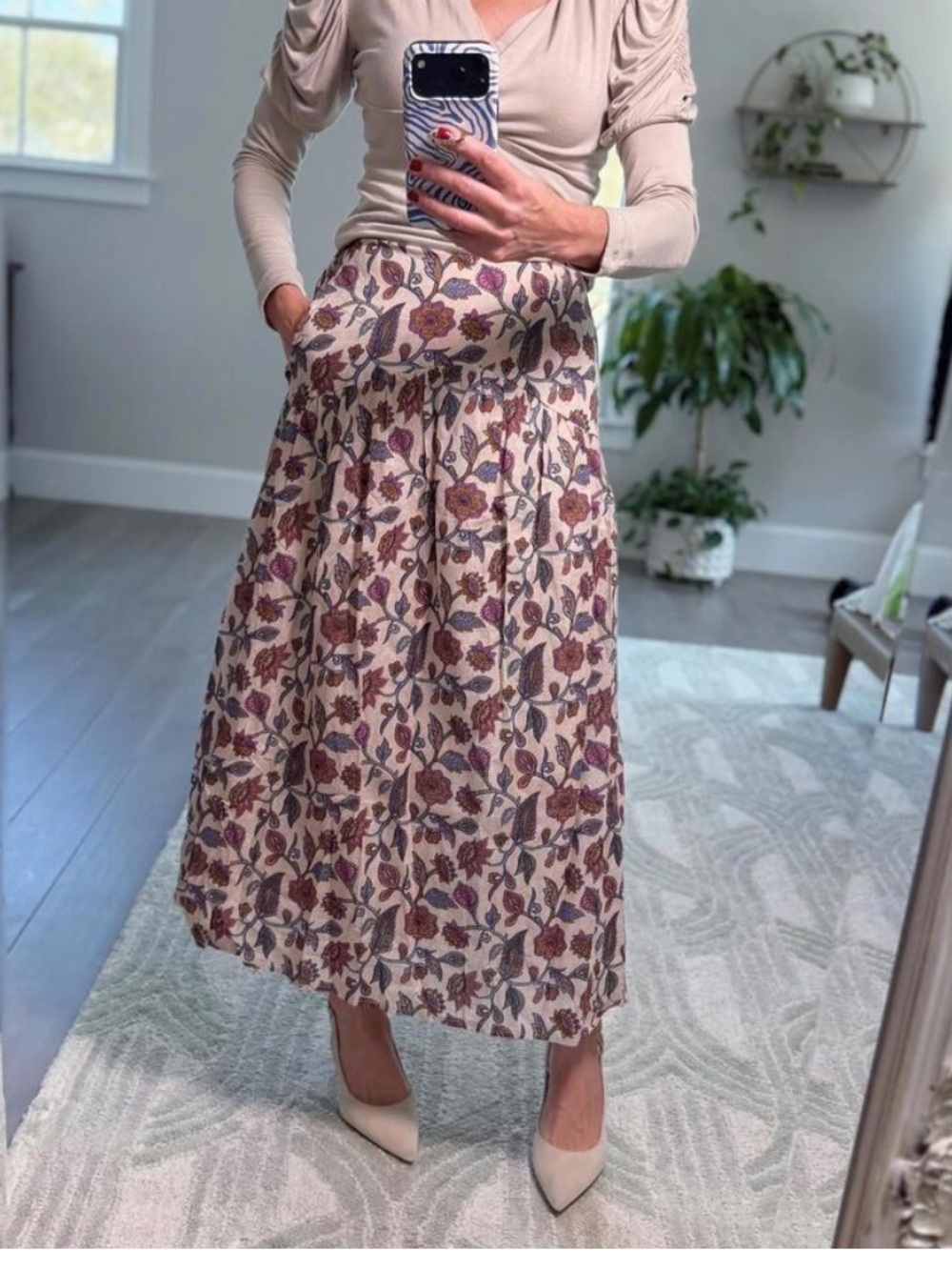 Elizabeth James Floral Print Cotton Maxi Skirt XS